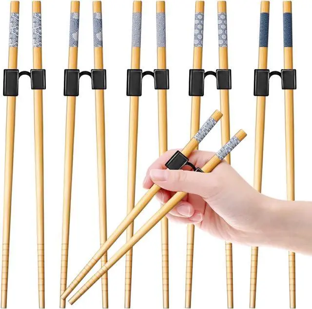 Main image of LYART 5 Pairs Reusable Training Chopsticks Beginners for Kids Adults Learners, Japanese Wooden Chopsticks Trainers Set, Dishwasher Safe, L8.86Inch (5.Simplicity print)