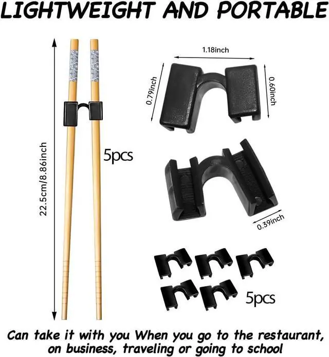 Alt view image 5 of 6 - LYART 5 Pairs Reusable Training Chopsticks Beginners for Kids Adults Learners, Japanese Wooden Chopsticks Trainers Set, Dishwasher Safe, L8.86Inch (5.Simplicity print)