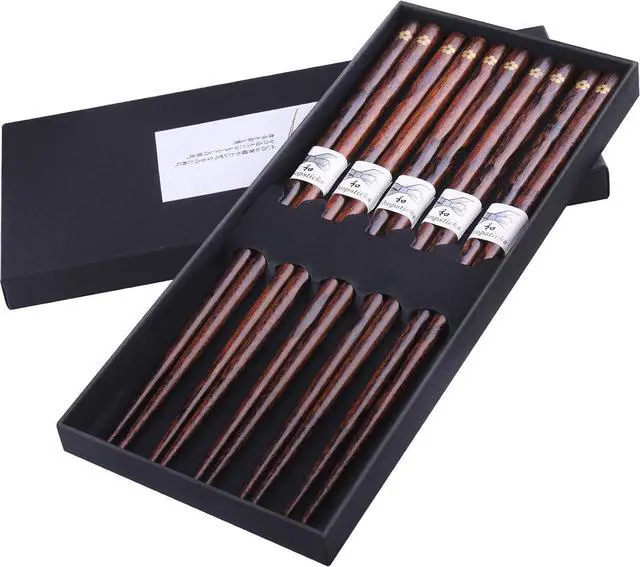 Main image of GLAMFIELDS Reusable Chopsticks Japanese Natural Wooden Classic Style 5 Pairs Lightweight Hand-Carved Safe Chop Sticks 8.8 Inch/22.5cm Gift Set