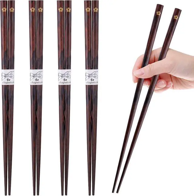Alt view image 2 of 7 - GLAMFIELDS Reusable Chopsticks Japanese Natural Wooden Classic Style 5 Pairs Lightweight Hand-Carved Safe Chop Sticks 8.8 Inch/22.5cm Gift Set