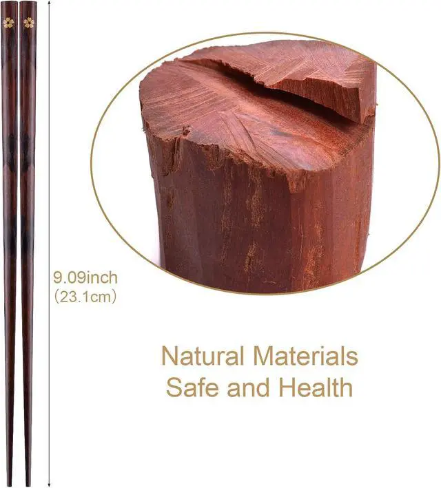 Alt view image 3 of 7 - GLAMFIELDS Reusable Chopsticks Japanese Natural Wooden Classic Style 5 Pairs Lightweight Hand-Carved Safe Chop Sticks 8.8 Inch/22.5cm Gift Set