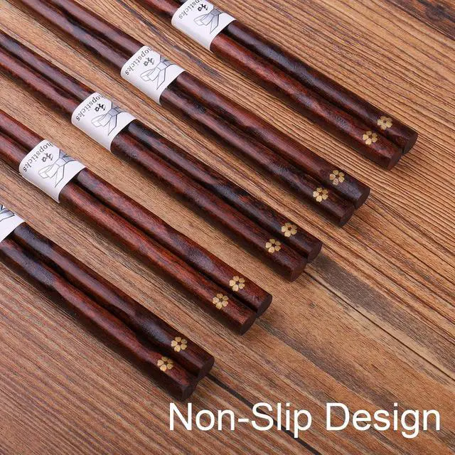 Alt view image 4 of 7 - GLAMFIELDS Reusable Chopsticks Japanese Natural Wooden Classic Style 5 Pairs Lightweight Hand-Carved Safe Chop Sticks 8.8 Inch/22.5cm Gift Set