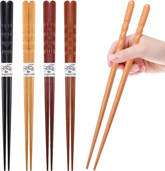 Alt view image 4 of 7 - GLAMFIELDS Reusable Chopsticks Japanese Natural Wooden 5 Pairs Classic Style Lightweight Hand-Carved Safe Chop Sticks 8.8 Inch/22.5cm Gift Set