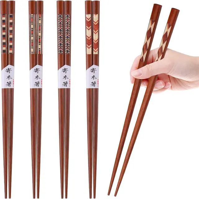 Alt view image 2 of 7 - GLAMFIELDS Reusable Chopsticks Japanese Natural Wooden 5 Pairs Classic Style Lightweight Safe Chop Sticks 8.8 Inch/22.5cm Gift Set