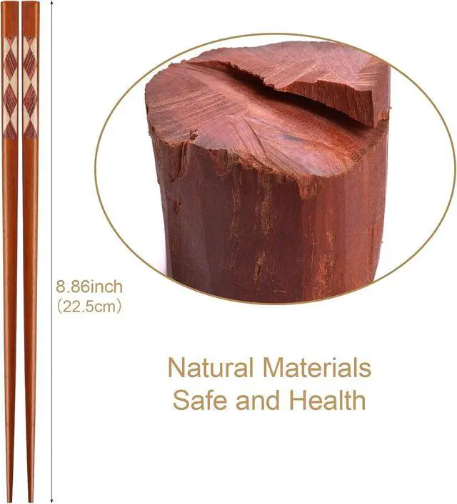 Alt view image 3 of 7 - GLAMFIELDS Reusable Chopsticks Japanese Natural Wooden 5 Pairs Classic Style Lightweight Safe Chop Sticks 8.8 Inch/22.5cm Gift Set