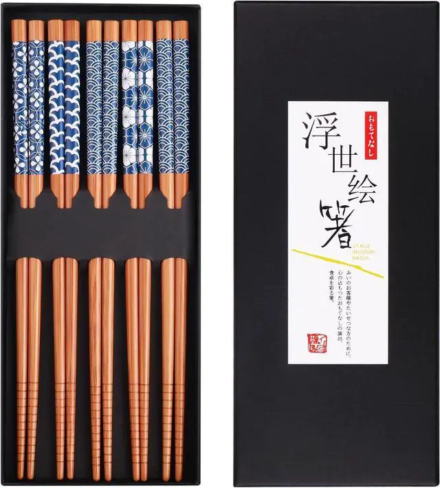 Main image of GLAMFIELDS Bamboo Chopsticks Reusable Japanese Style Lightweight 5 Pairs Ramen Chop Sticks Case Gift Set