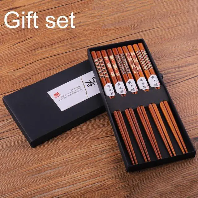 Alt view image 7 of 7 - GLAMFIELDS Reusable Chopsticks Japanese Natural Wooden 5 Pairs Classic Style Lightweight Safe Chop Sticks 8.8 Inch/22.5cm Gift Set