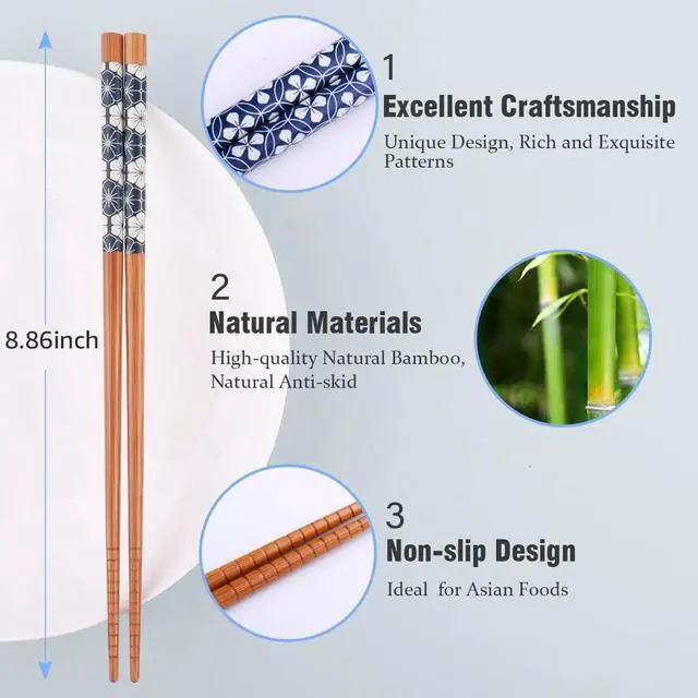 Alt view image 2 of 7 - GLAMFIELDS Bamboo Chopsticks Reusable Japanese Style Lightweight 5 Pairs Ramen Chop Sticks Case Gift Set