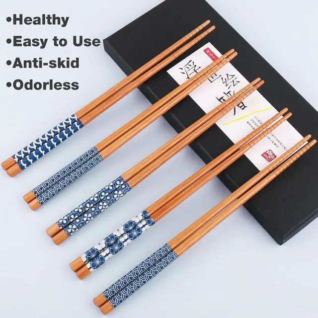 Alt view image 4 of 7 - GLAMFIELDS Bamboo Chopsticks Reusable Japanese Style Lightweight 5 Pairs Ramen Chop Sticks Case Gift Set