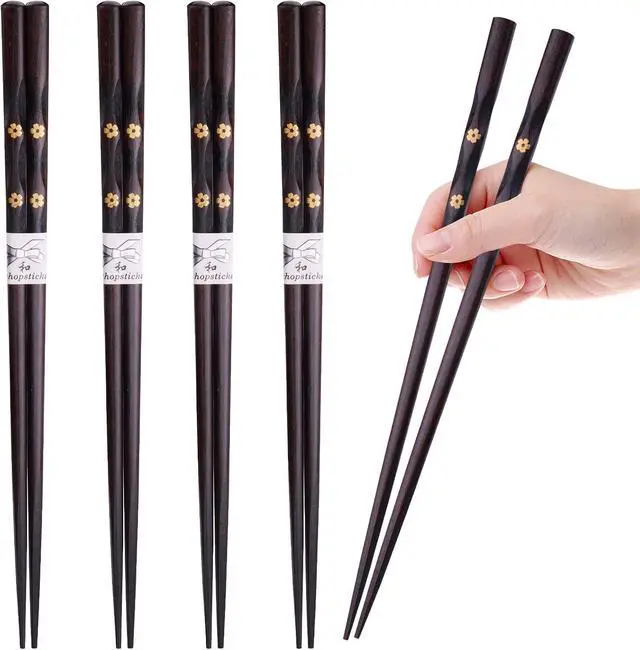 Alt view image 2 of 6 - 5 Pairs Chopsticks Wooden, Glamfields Reusable Chop sticks, Non-slip Japanese Style gift set