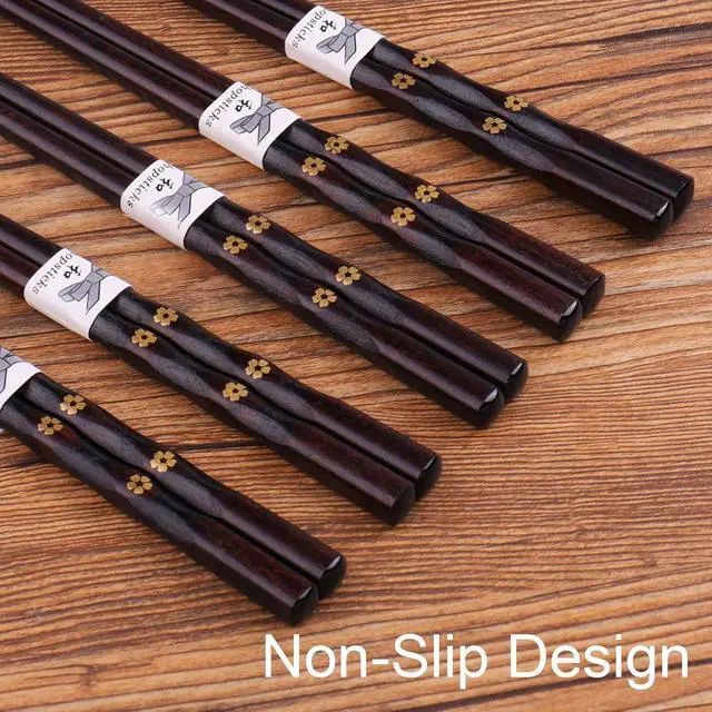 Alt view image 4 of 6 - 5 Pairs Chopsticks Wooden, Glamfields Reusable Chop sticks, Non-slip Japanese Style gift set