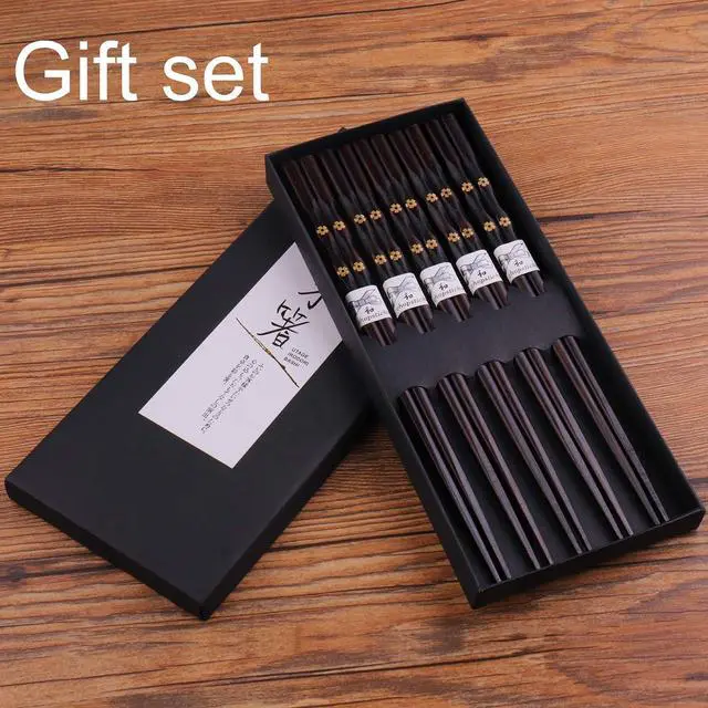 Alt view image 6 of 6 - 5 Pairs Chopsticks Wooden, Glamfields Reusable Chop sticks, Non-slip Japanese Style gift set