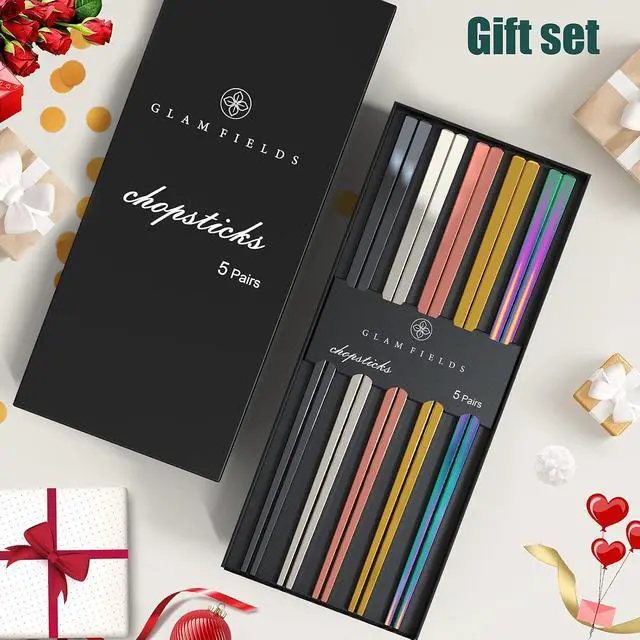 Alt view image 6 of 7 - GLAMFIELDS Metal Reusable Chopsticks, 5 Pairs, Chop Sticks,Multicolor