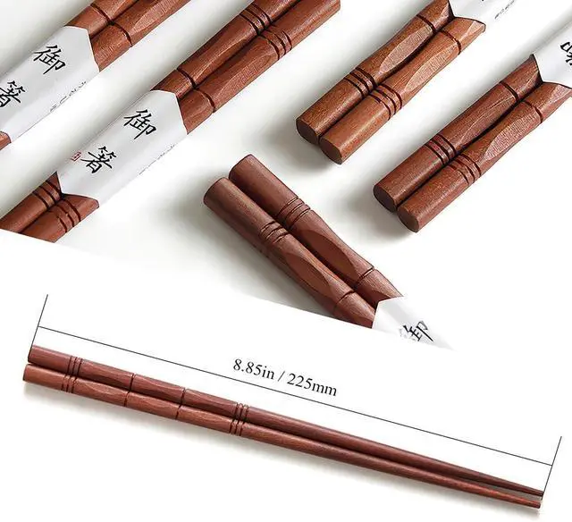 Alt view image 2 of 7 - 5-Pair Reusable Wooden Chopsticks, AOOSY Hand-Carved Rosewood Chop Sticks