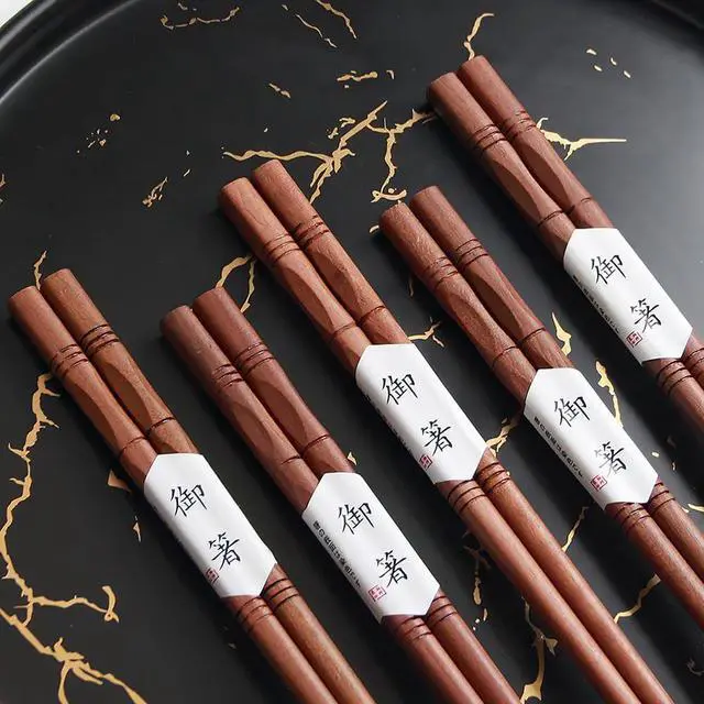 Alt view image 3 of 7 - 5-Pair Reusable Wooden Chopsticks, AOOSY Hand-Carved Rosewood Chop Sticks