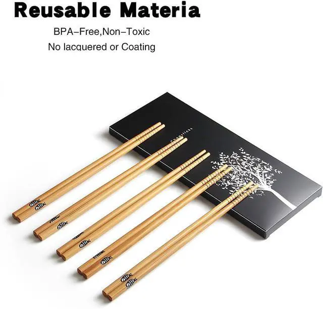 Alt view image 6 of 7 - AOOSY 5-Pair Reusable Bamboo Chopsticks, Classic Japanese Style Chop Sticks