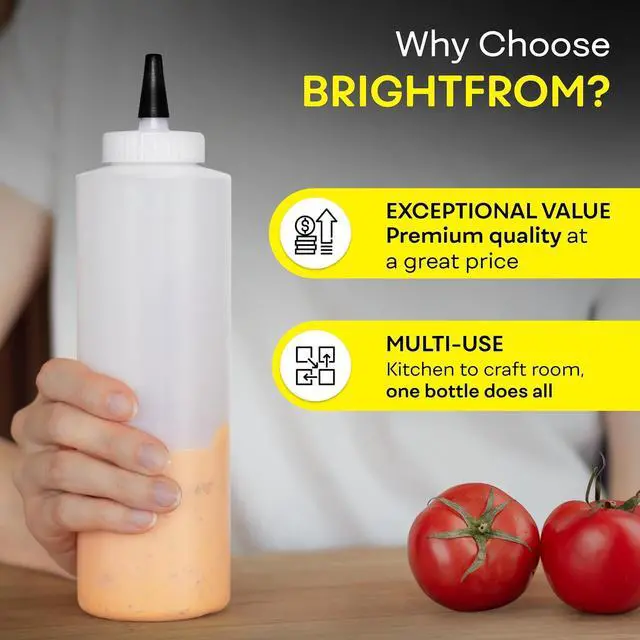 Alt view image 6 of 7 - BRIGHTFROM Condiment Squeeze Bottles 16 OZ Wide Neck, Empty Squirt Bottles - Removable Top-Cap, Leak Proof for Ketchup, Mustard, Syrup, Sauces, Dressing, Oil, Arts & Crafts, BPA FREE Plastic - 2 PACK