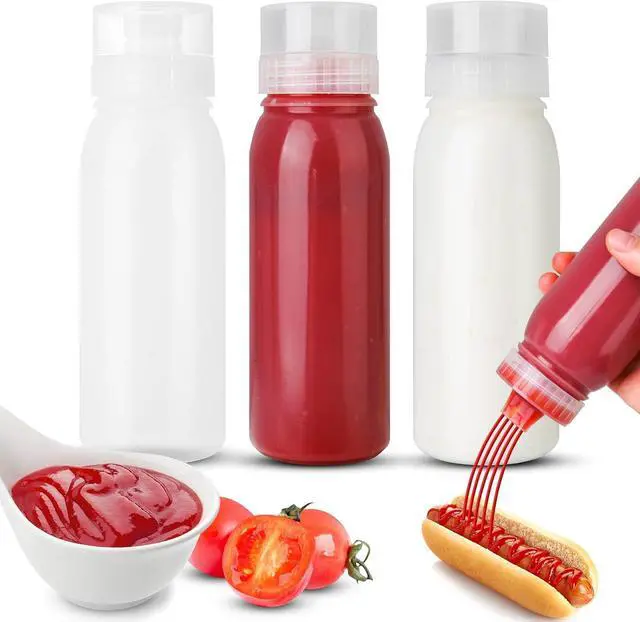 Main image of Condiment Porous Squeeze Bottles for Sauces, Salad Dressing, Ketchup 3-Pack 14 oz, Syrup Dispenser, Great for BBQ Sauce, Oil, Food-Grade PE Material