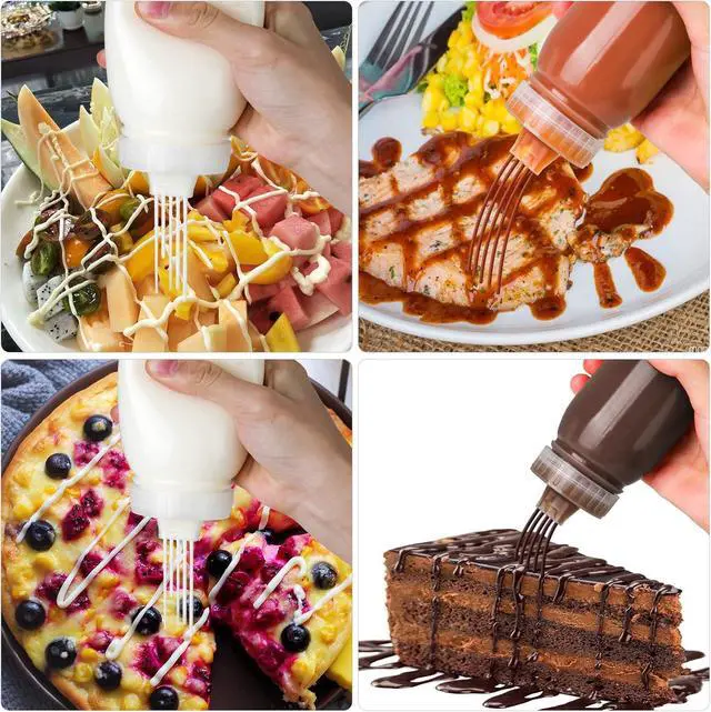 Alt view image 4 of 7 - Condiment Porous Squeeze Bottles for Sauces, Salad Dressing, Ketchup 3-Pack 14 oz, Syrup Dispenser, Great for BBQ Sauce, Oil, Food-Grade PE Material