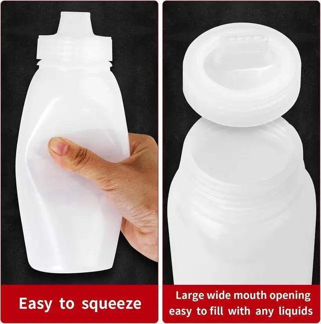 Alt view image 5 of 7 - Condiment Porous Squeeze Bottles for Sauces, Salad Dressing, Ketchup 3-Pack 14 oz, Syrup Dispenser, Great for BBQ Sauce, Oil, Food-Grade PE Material
