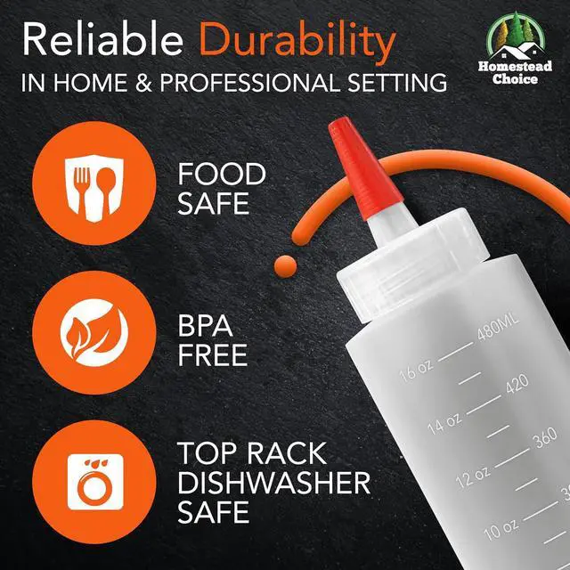 Alt view image 3 of 6 - 2-pack Plastic Squeeze Bottles for Sauces - 16oz Condiment Squeeze Bottles