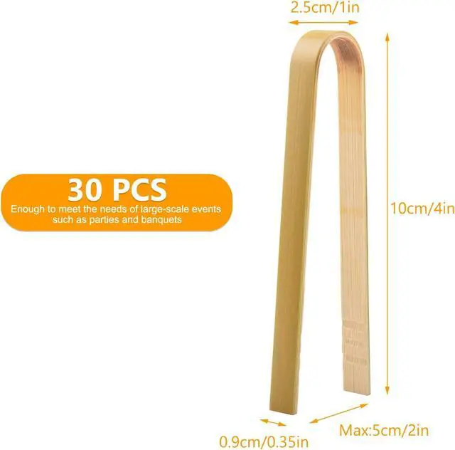 Alt view image 2 of 6 - 30 Pcs Wooden Tongs for Charcuterie - Mini Bamboo Disposable Tongs for Serving Food, Natural Wooden Cooking Toast