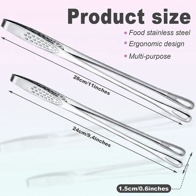 Alt view image 2 of 6 - 3 Pcs 11 Inches Korean BBQ Tongs Stainless Steel Kitchen Tweezers Grill