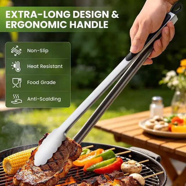 Alt view image 3 of 7 - Grill Tongs, 17 Inch Extra Long Stainless Steel BBQ Tongs (17", 1PC)