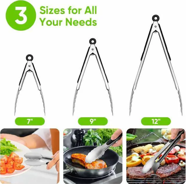 Alt view image 2 of 6 - 7/9/12 Inch Kitchen Tongs Set, Stainless Steel Cooking Tongs (7"+9"+12")