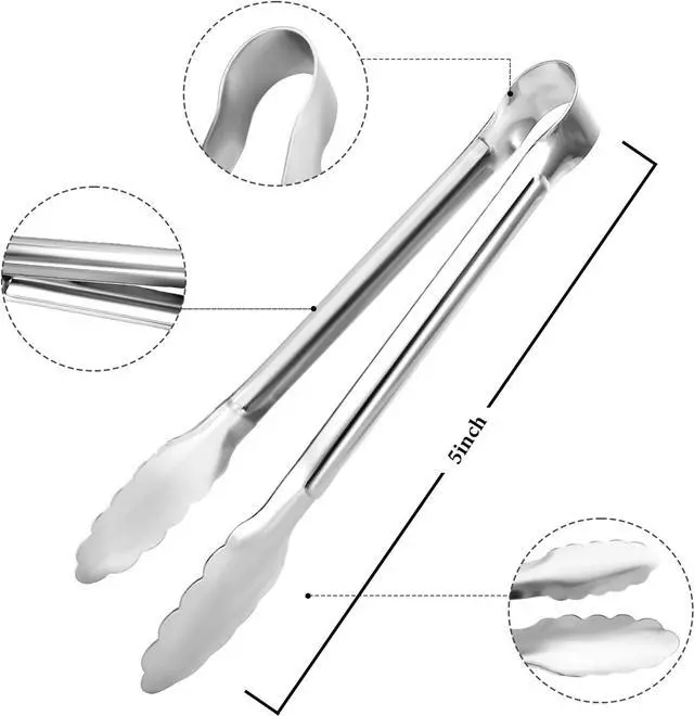 Alt view image 2 of 7 - 12 Pack Small Serving Tongs,XEVOM Stainless Steel Sugar Tongs Mini Appetizers Tongs Mental Kitchen Tongs for Serving Food (5inch)