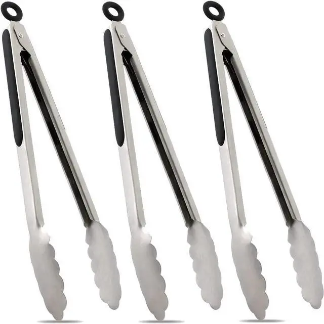 Main image of TENTA TENTA KITCHEN 12" Stainless Steel Kitchen Tongs, Locking Metal Food Tongs Non-Slip Grip (Set of 3)