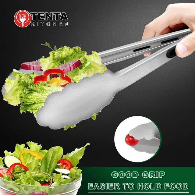 Alt view image 3 of 6 - TENTA TENTA KITCHEN 12" Stainless Steel Kitchen Tongs, Locking Metal Food Tongs Non-Slip Grip (Set of 3)
