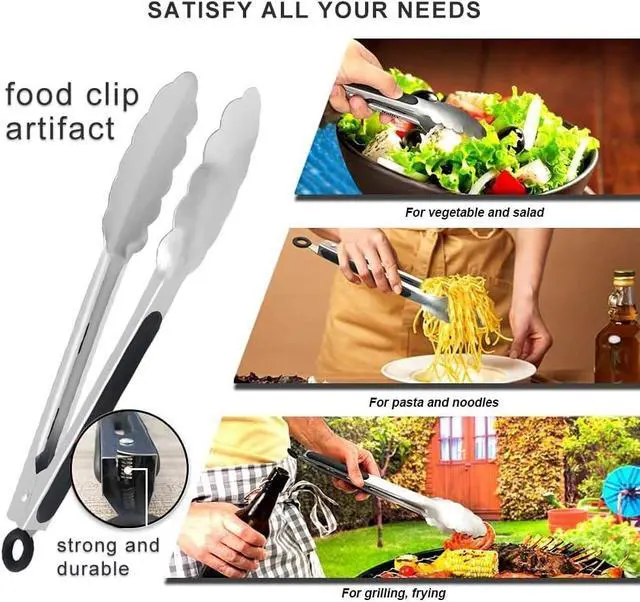 Alt view image 4 of 6 - TENTA TENTA KITCHEN 12" Stainless Steel Kitchen Tongs, Locking Metal Food Tongs Non-Slip Grip (Set of 3)