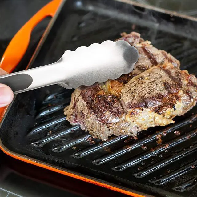 Alt view image 7 of 7 - TENTA TENTA KITCHEN 9" Stainless Steel Kitchen Tongs, Locking Metal Food Tongs Non-Slip Grip (Set of 3)