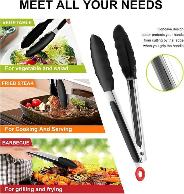 Alt view image 6 of 7 - Tenta Tongs 7 Inch Silicone Mini Tongs (3pcs) for Cooking, Grilling, Turning