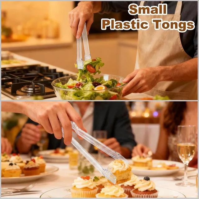 Alt view image 6 of 7 - 10Pcs Clear Plastic Serving Tongs, 6.3 Inches Small Disposable