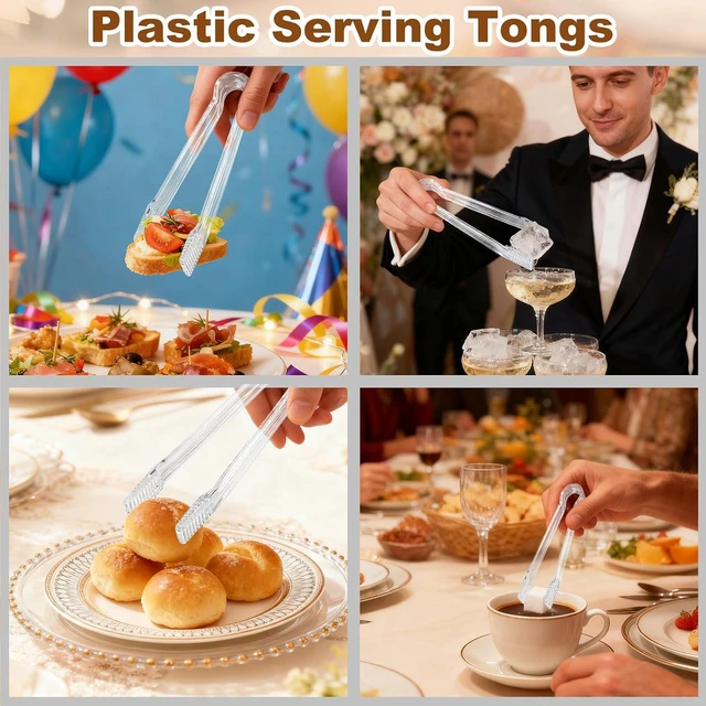 Alt view image 4 of 7 - 10Pcs Clear Plastic Serving Tongs, 6.3 Inches Small Disposable