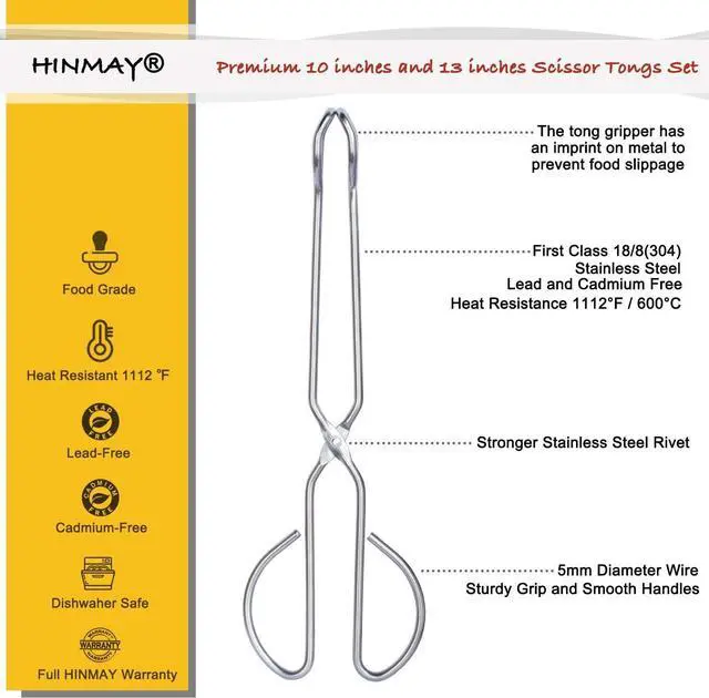 Alt view image 2 of 6 - HINMAY Stainless Steel Kitchen Scissor Tongs Set, 2-Piece (10/13 Inch)