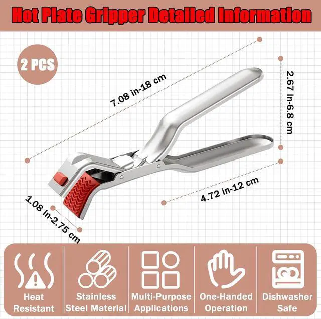 Alt view image 2 of 7 - 2Pcs Stainless Steel Hot Plate Gripper, Heat Insulation Holder