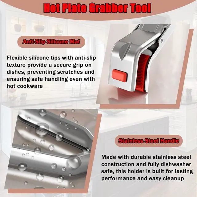 Alt view image 3 of 7 - 2Pcs Stainless Steel Hot Plate Gripper, Heat Insulation Holder