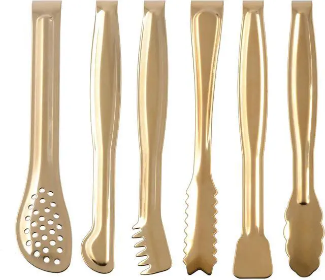 Main image of HINMAY Gold Plated Mini Serving Tongs Set 6-Inch Appetizers Tongs, Set of 6