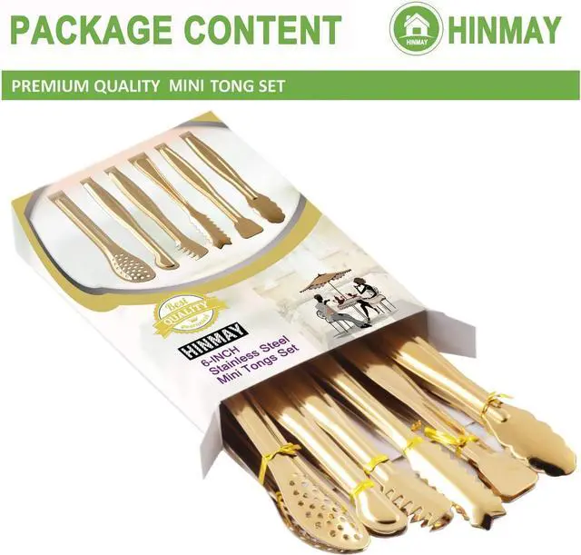 Alt view image 2 of 7 - HINMAY Gold Plated Mini Serving Tongs Set 6-Inch Appetizers Tongs, Set of 6
