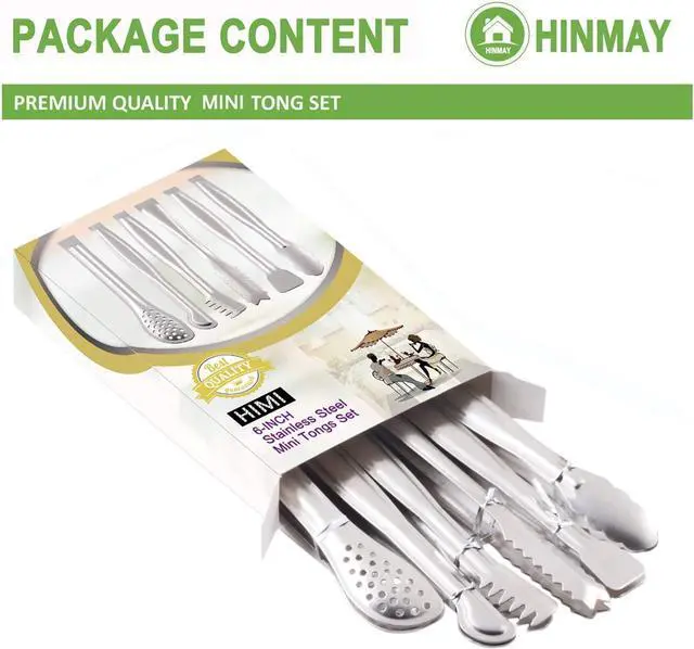 Alt view image 2 of 7 - HINMAY Small Serving Tongs Set 6" Stainless Steel Mini Tongs, Set of 6