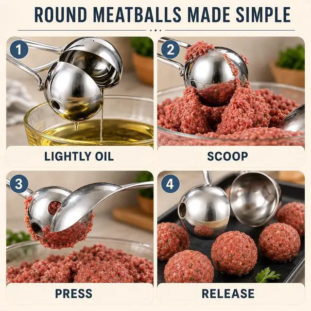 Alt view image 3 of 7 - Meat Baller Tongs 2-Pack Food Grade Stainless Steel Meatball Maker Set (1.38 & 1.89) with Non-Slip Handles for Meatballs, Cake Pops & Cookies