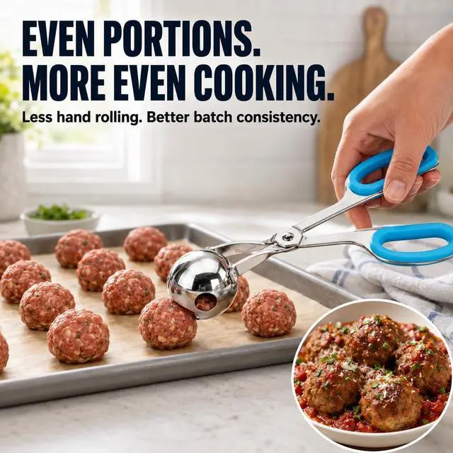 Alt view image 4 of 7 - Meat Baller Tongs 2-Pack Food Grade Stainless Steel Meatball Maker Set (1.38 & 1.89) with Non-Slip Handles for Meatballs, Cake Pops & Cookies