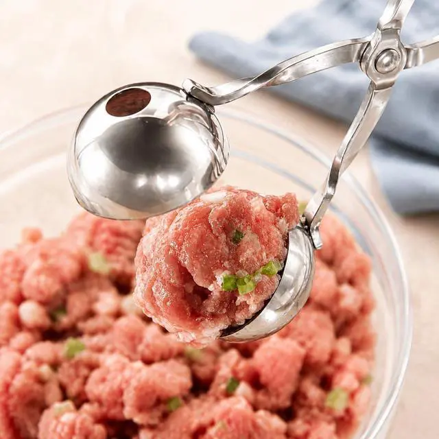 Alt view image 7 of 7 - Meat Baller Tongs 2-Pack Food Grade Stainless Steel Meatball Maker Set (1.38 & 1.89) with Non-Slip Handles for Meatballs, Cake Pops & Cookies