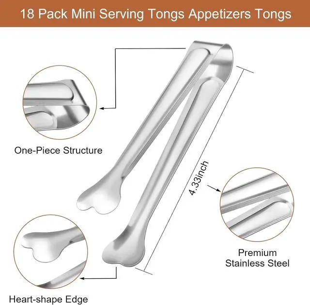 Alt view image 3 of 7 - Dmoera 18 Pack Premium Small Serving Tongs, Mini Stainless Steel Appetizer Tongs 4.33Inch Silver
