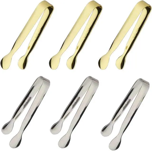Main image of 6PCS Ice Tongs Mini Sugar Tongs 4.25Inch Tong for Serving Food Small Serving Tong, Kitchen Tong for Appetizers,Tea Party, Coffee Bar, Desserts by Sunenlyst (Silver and Gold)