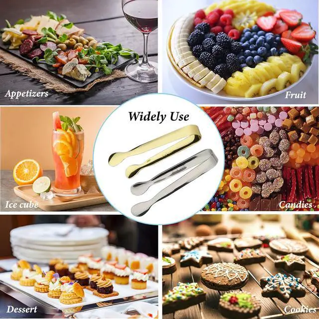 Alt view image 7 of 7 - 6PCS Ice Tongs Mini Sugar Tongs 4.25Inch Tong for Serving Food Small Serving Tong, Kitchen Tong for Appetizers,Tea Party, Coffee Bar, Desserts by Sunenlyst (Silver and Gold)