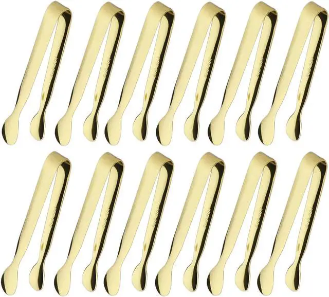 Main image of 12PCS Ice Tongs Mini Sugar Tong 4.25Inch Stainless Steel Small Serving Tongs, Small Kitchen Tongs for Appetizers,Tea Party, Coffee Bar, Desserts (Gold 12pcs)
